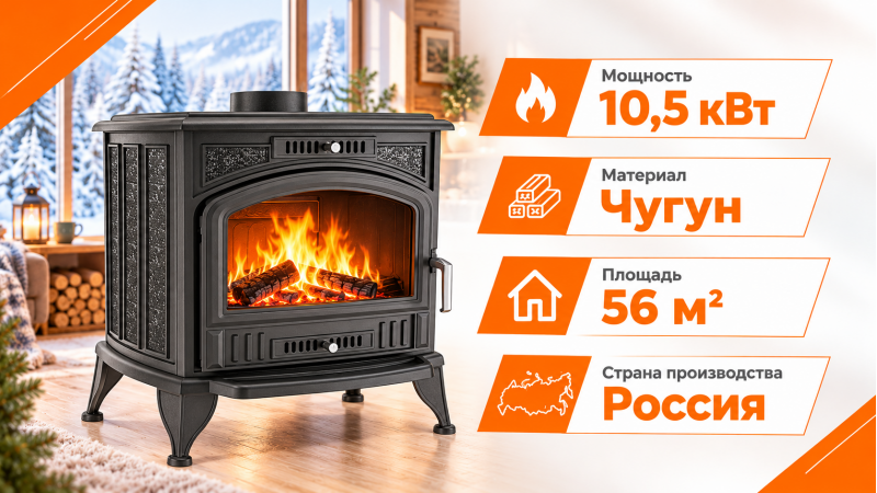 Чугунный камин Kratki Koza K6 с водяным контуром — до