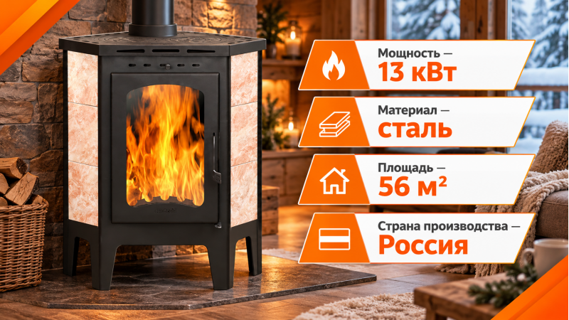 Стальной камин Бавария угловая с плитой — до