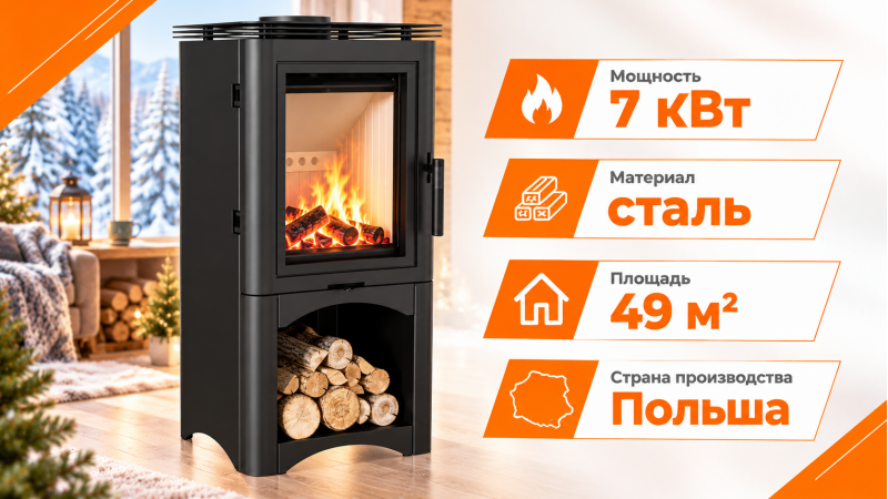 Стальной камин Kratki Koza K5 S W — до