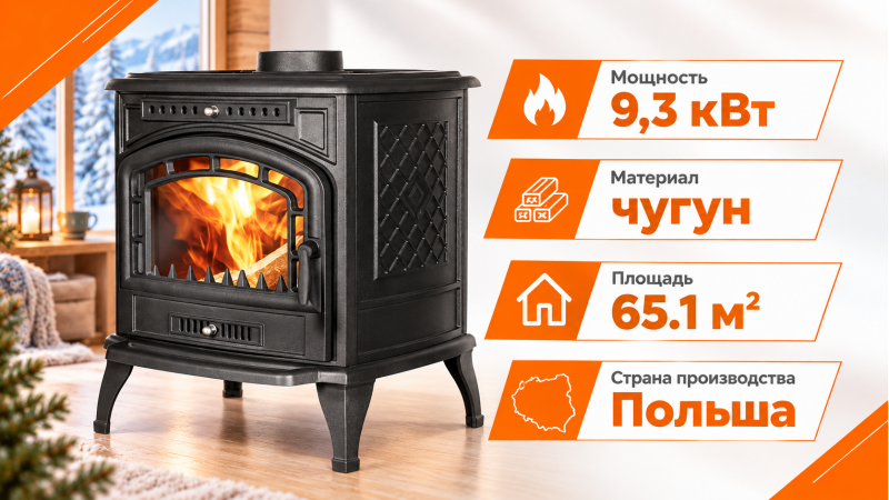 Чугунный камин Kawmet P7 (9,3 кВт) — до