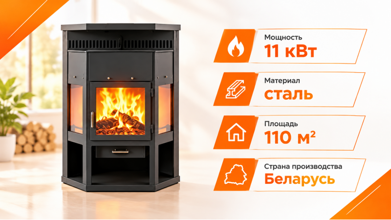 Стальная печь-камин Мета-Бел Енисей (АОТ 11.0) — до