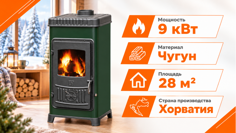 Чугунный камин PLAMEN DORA 10 N (Зеленая) — до