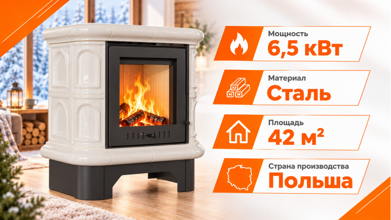 Стальной камин KRATKI WK440 в кафельной облицовке — до