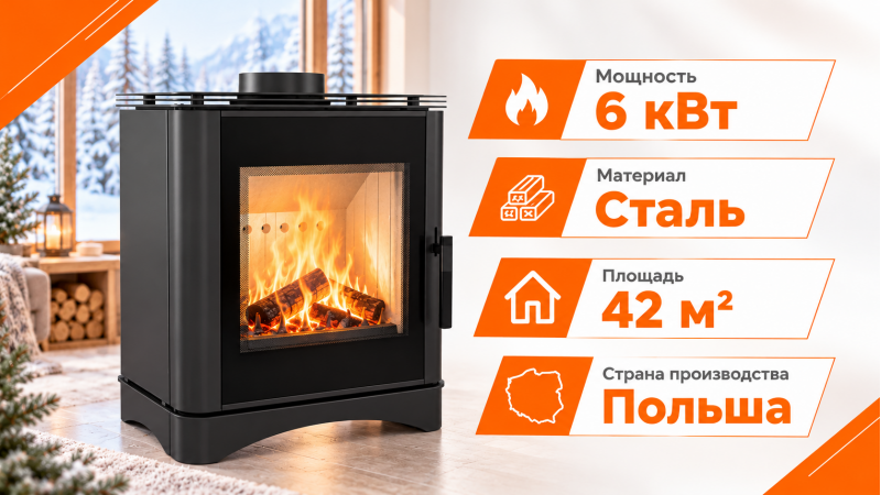 Стальной камин KRATKI WK440 в кафельной облицовке — после