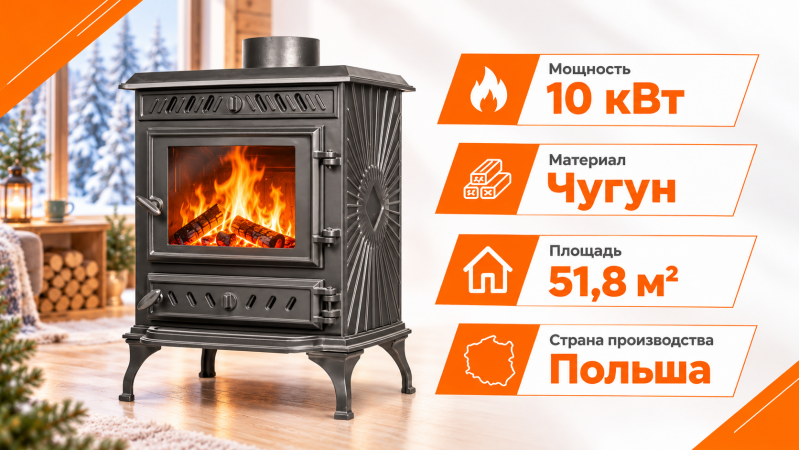 Чугунный камин Kawmet P3 (7,4 кВт) — до
