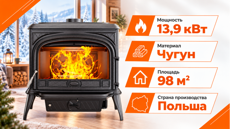 Чугунный камин Kawmet Premium S6 (13,9 кВт) — до