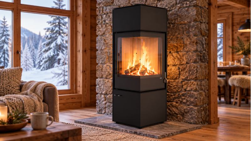 Печь-камин Defro Home QUADROOM LONG — после