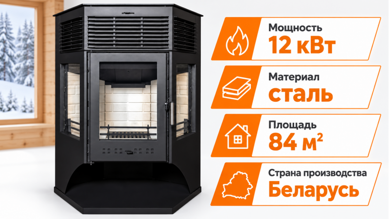 Стальная печь-камин Мета-Бел Москва 12 (АОТ 12.0) — до