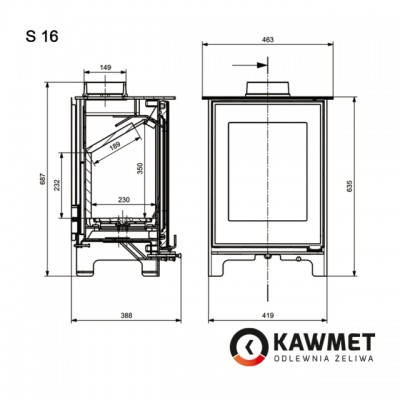 Чугунный камин Kawmet Premium S16 (4,9 кВт)