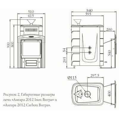 Печь для бани стальная Термофор (TMF) Ангара 2012 Carbon ДН ЗК антрацит