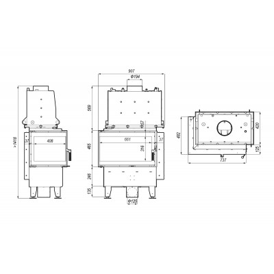 Каминная топка Defro Home RIVA SM BL/BP SHORT