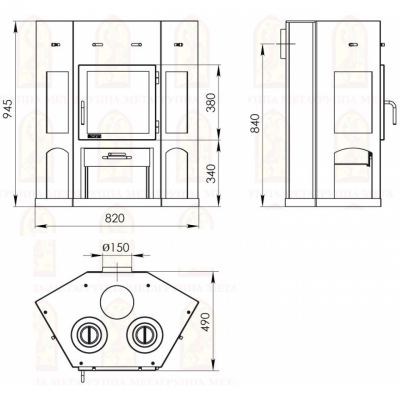 Стальная печь-камин Мета-Бел Енисей с плитой