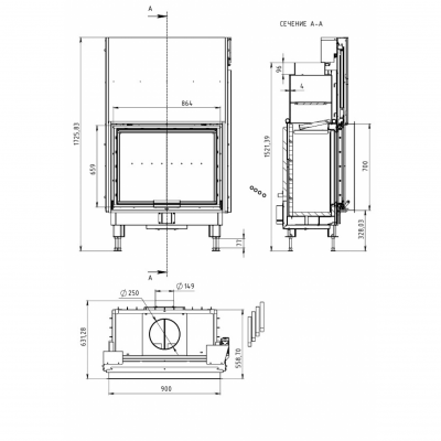Стальная каминная топка Мета-Бел FENIX 900