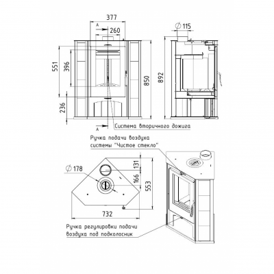 Стальная печь-камин Мета-Бел Ритм L+