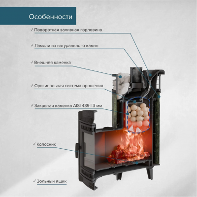 Печь для бани чугунная ProMetall Атмосфера L Змеевик ламель+сетка