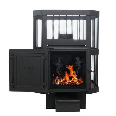 Печь для бани чугунная "СИБИРЬ -18", с универсальной чугунной топочной дверкой (Сетка пруток)