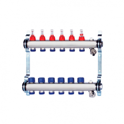 Гребенка TECline MC0306 (6 контуров) с расходомерами для водяного теплого пола