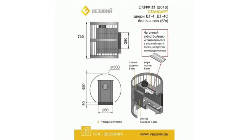 Печь для бани стальная Везувий Скиф Стандарт 22 (ДТ-4С) Б/В