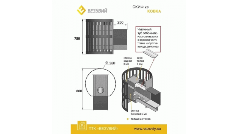Печь для бани стальная Везувий Скиф Ковка 28 Панорама