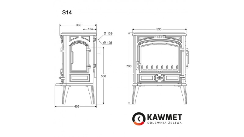 Чугунный камин Kawmet Premium S14 (6,5 кВт)