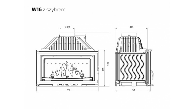 Чугунная каминная топка KawMet W16 PREMIUM 14,7 кВт