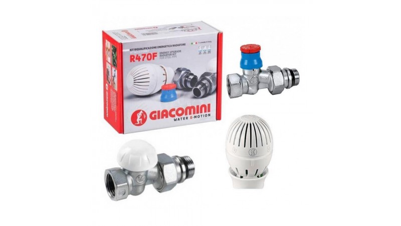 Термоcтатический комплект радиаторных кранов Giacomini R470FX013, прямой