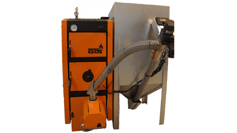 Пеллетный котел GTM Pellet Master 50 кВт с горелкой UNI-MAX (автоматическая многоступенчатая очистка) бункер 500 кг