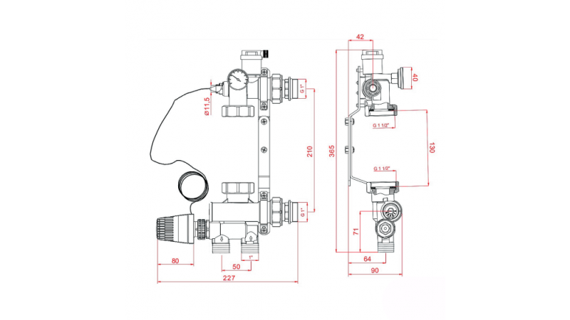 Насосно-смесительный узел Rommer RDG-0120-009000 с термостатической головкой (без насоса)