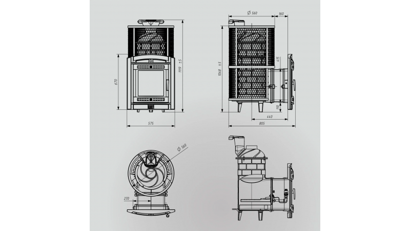 Печь для бани чугунная ProMetall Атмосфера XL сетка нержавейка с газовой горелкой